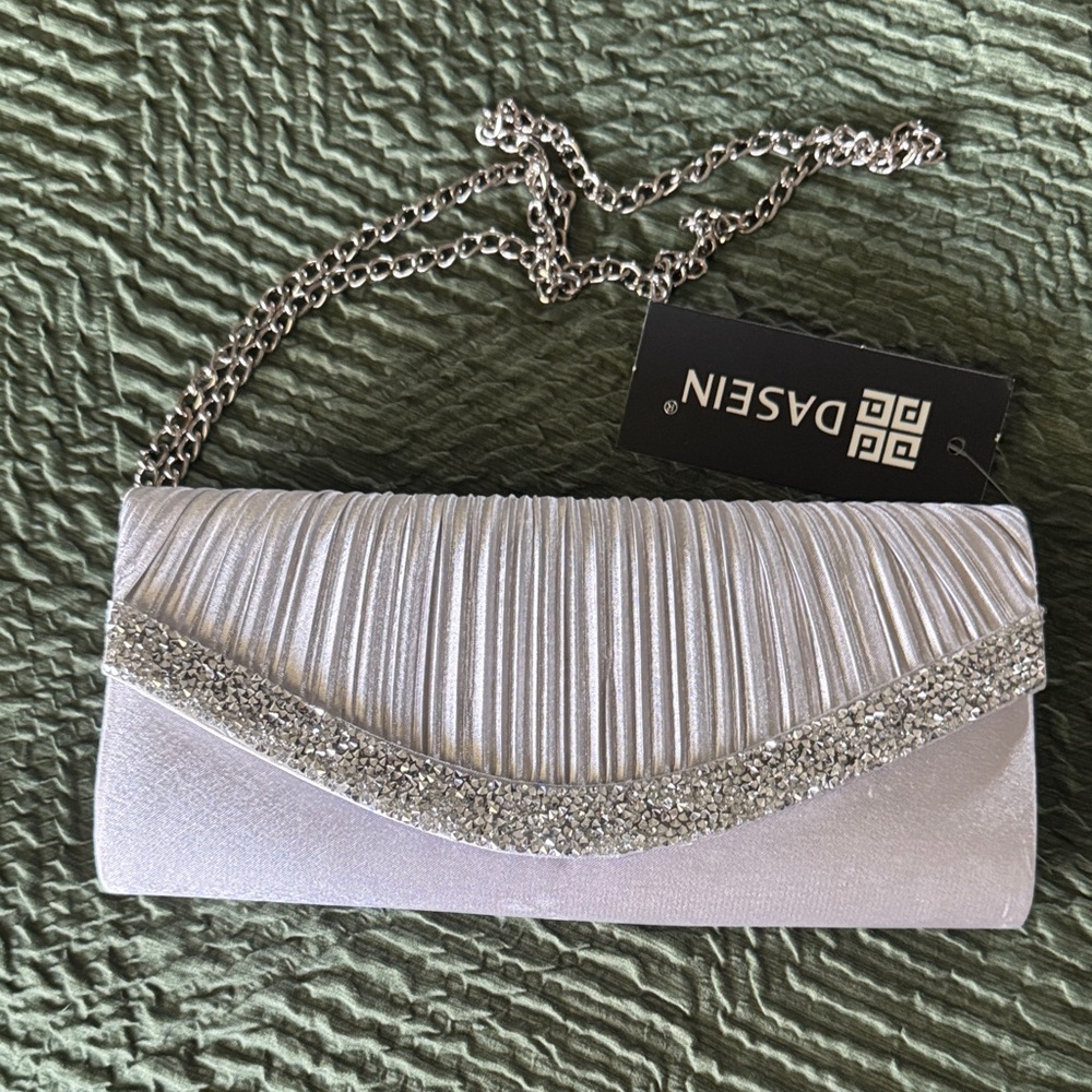 Silver Evening Clutch with Chain Strap
